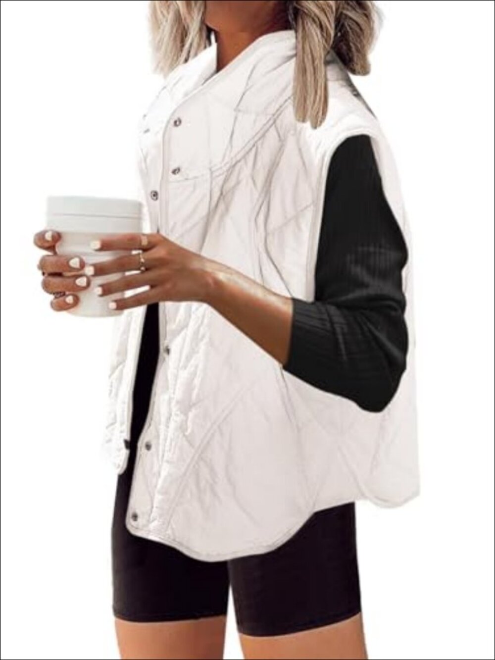 Women's Quilted Puffer Vest Oversized Lightweight Snap Button Winter Outerwear